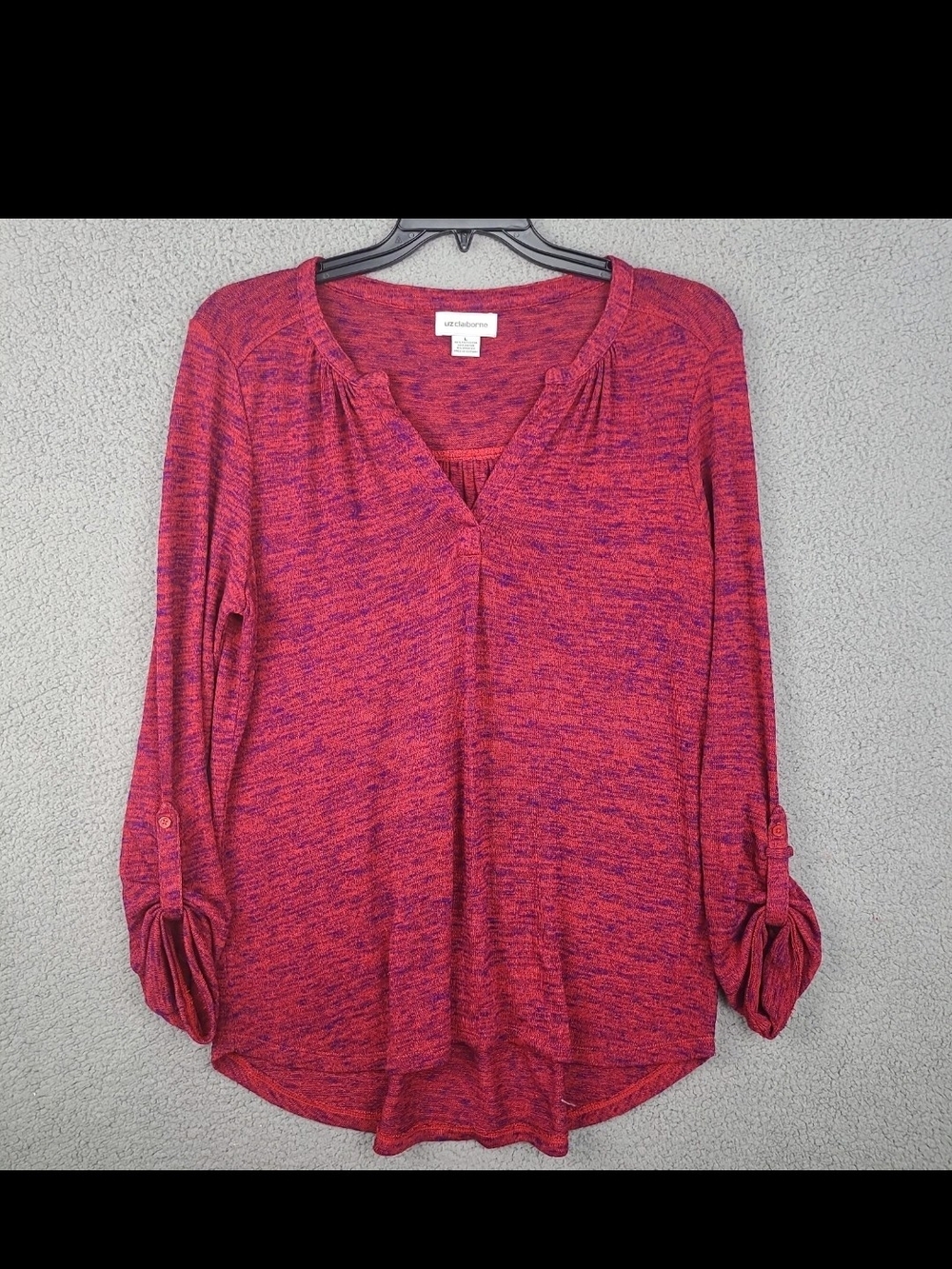 Liz Claiborne Marled Knit Pullover Sweater Size Medium Roll Tabbed Sleeves